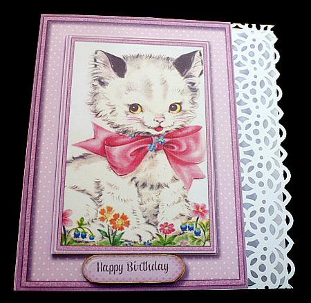 Lovely White Kitty in a Pink Bow by Diane  Hitchcox