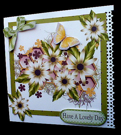 Pretty Floral Arrangement with Cream Flowers and Bow 8x8 by Diane  Hitchcox