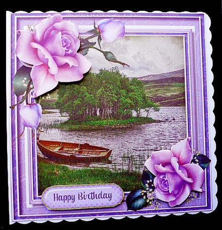 Beautiful Lilac Roses and Lake Scene  by Diane  Hitchcox