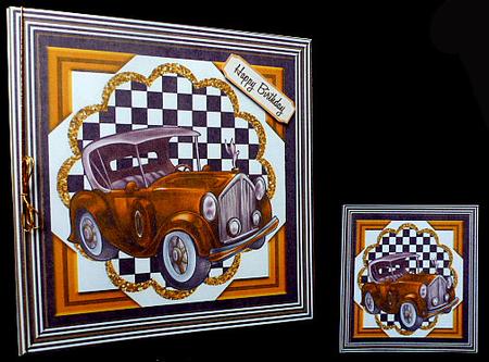 Gold Vintage Car with Chequered Frame 8x8 by Diane  Hitchcox