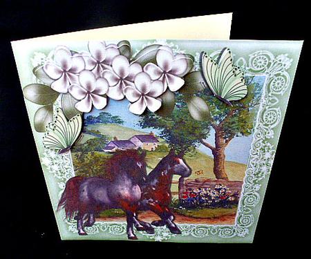 Pretty Cotswold Cottages in the Meadow with Horses 8x8 by Diane  Hitchcox