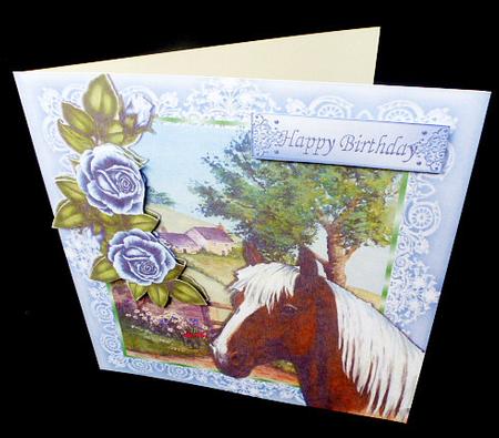 Beautiful Palomino Horse in the Meadow with Roses 8x8 by Diane  Hitchcox