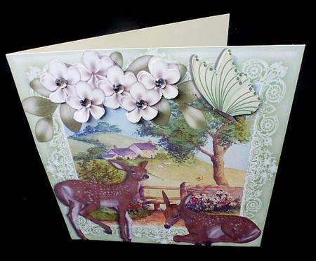 Pretty Cotswold Cottages in the Meadow with Deers 8x8 by Diane  Hitchcox