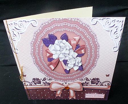 Pretty Peach Lace Doilie with Flowers and Bow 8x8 by Diane  Hitchcox