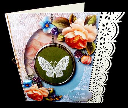 Lace Butterfly Pendant & Peach Roses by Diane  Hitchcox