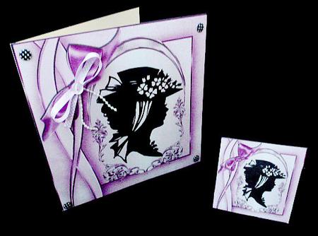 Lovely Vintage Silhouette Lady with Bow 8x8 by Diane  Hitchcox