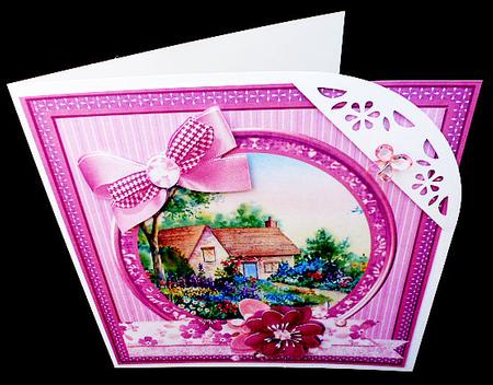 8x8 Country Cottage with Bows and Floral Decoupage by Diane  Hitchcox