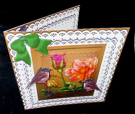 Pretty Roses on Frilly Lace with Bow Birds,pyramids 8x8 Kit by Diane  Hitchcox
