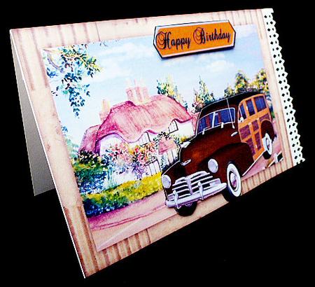 Brown 1948 Vintage Woody, with Pretty Cottage by Diane  Hitchcox