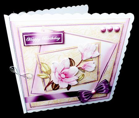 Pink Magnolia Bow Wrap Offset Panels Card Front by Diane  Hitchcox
