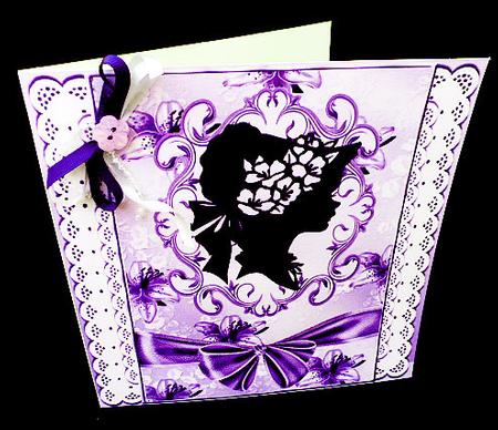 Pretty Vintage Silhouette Lady on Lace with Purple Bow 8x8 by Diane  Hitchcox