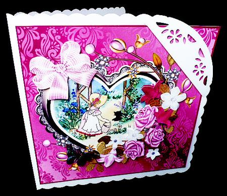 Girl Watering the Flowers with Heart Frame and Decoupage by Diane  Hitchcox
