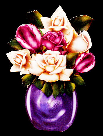 Purple & Cream Roses in Vase Over the Top Card Minikit by Diane  Hitchcox