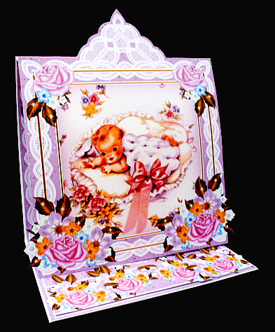 New Baby Lilac Lace Top Easel Card & Envelope Kit by Diane  Hitchcox