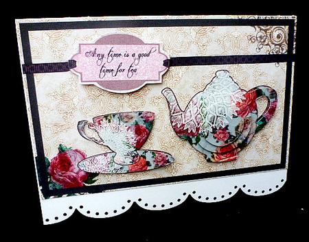 Vintage, Doily, Rose and Tea Card by Diane  Hitchcox