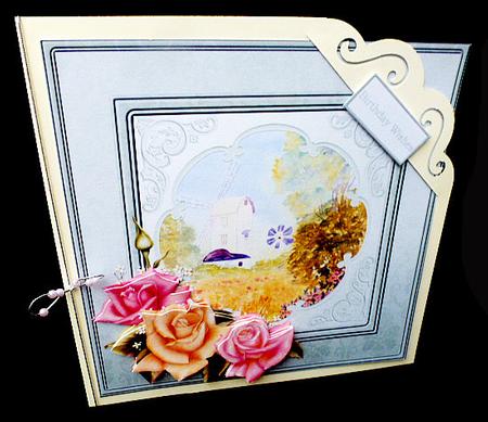 The Windmill and Rose 7x7 Card with Decoupage by Diane  Hitchcox