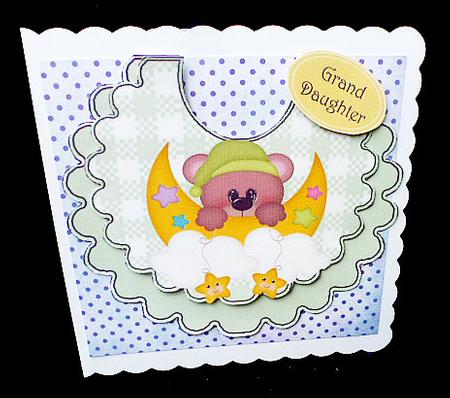 Little Teddy on the Moon, on a Bib by Diane  Hitchcox