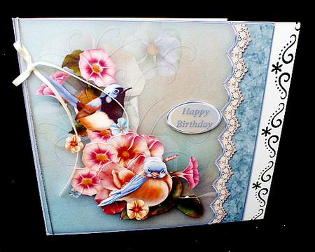 Birds in the Flowers Lacy Border Card Front by Diane  Hitchcox