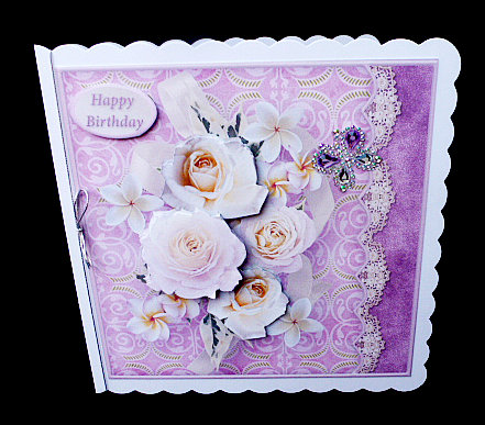 Rose Bouquet Lacy Border Card Front by Diane  Hitchcox