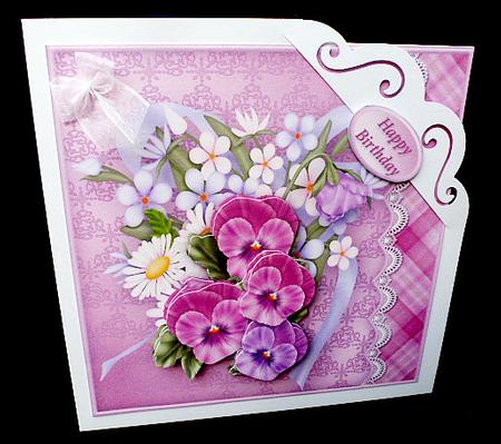 Pansy Posy Lacy Border Card Front by Diane  Hitchcox