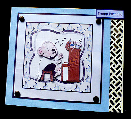 Bear Piano Player 7x7 Card with Decoupage by Diane  Hitchcox