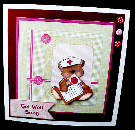 Teddy Bear Nurse in Action 7x7 Card with Decoupage by Diane  Hitchcox