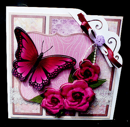Pink Butterfly and Roses Square Card by Diane  Hitchcox