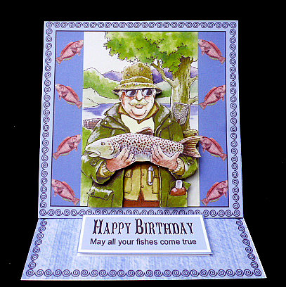 Fishing Fisherman Easel Card Handcut by Diane  Hitchcox