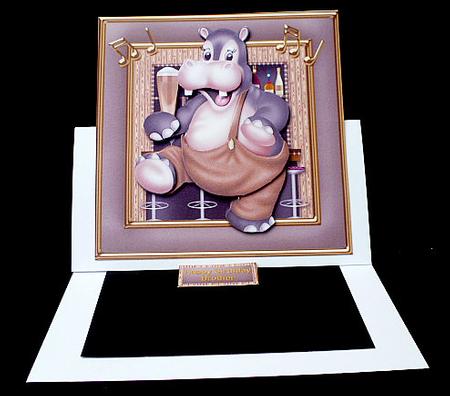 Dancing Hippo with Beer Card Front by Diane  Hitchcox