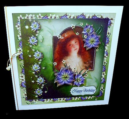 8x8 Pretty Vintage Girl in Blue Floral Frame by Diane  Hitchcox