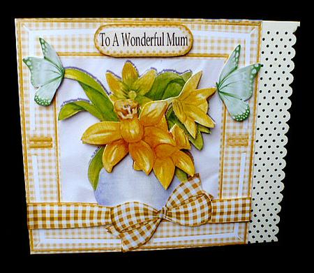 Pretty Painted Daffodils with Butterflies in a Bowl 8x8 Mini by Diane  Hitchcox