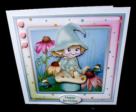 Pixie and Coneflowers Large Card Front by Diane  Hitchcox