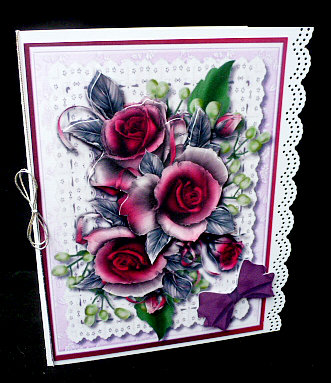 Beautiful Wine Roses on Lace  by Diane  Hitchcox
