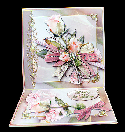 Pink Rose Spray Large Easel Card Kit by Diane  Hitchcox