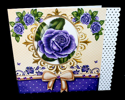 Pretty Purple Rose with Gold Bow in Ornate Frame 8x8 by Diane  Hitchcox
