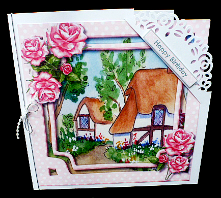 Lovely Cottage and Pink Roses by Diane  Hitchcox