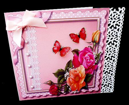 Lovely Pink Roses in a Scalloped Frame  by Diane  Hitchcox