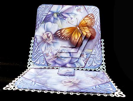 Cardtopper Lovely Butterfly Iceblue Flowers 406 by Diane  Hitchcox