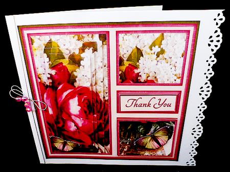 Cardtopper Vintage Red Roses and White Lilac 447 by Diane  Hitchcox