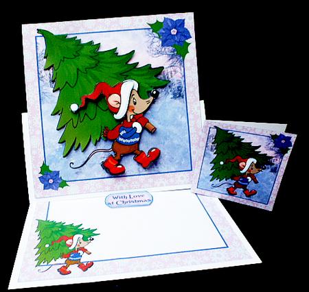 Snowy Scene Mouse with Christmas Tree Card Mini Kit by Diane  Hitchcox