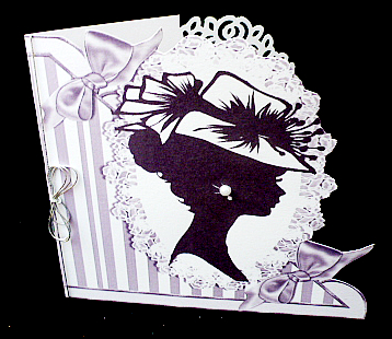 Vintage Silhouette Lady in Hat on Lace on Silver Stripe by Diane  Hitchcox