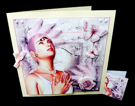Art Deco Ice Pink Lady Card Front Kit by Diane  Hitchcox