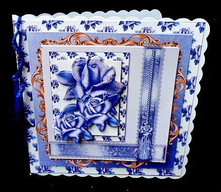 Large Square Sketch Card - Blue Roses by Diane  Hitchcox