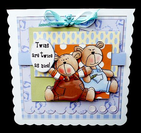 Scallop Pearl Sketch Card - Twin Bears by Diane  Hitchcox