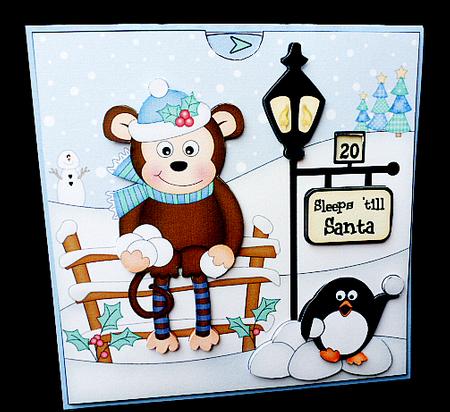 3D Xmas Monkey Bing Sleeps Till Santa Countdown Card by Diane  Hitchcox