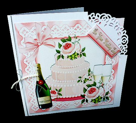 Pretty Wedding Cake with Pink Roses and Champers 8x8 by Diane  Hitchcox