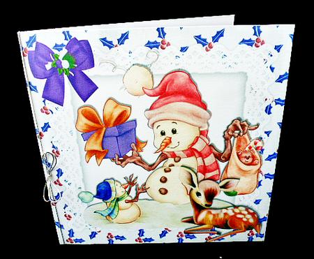 Snowman with Son and Little Deer 8x8 by Diane  Hitchcox