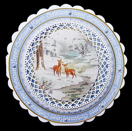Snow Deer Happy Christmas 8in Round Ruffle Mini Card Kit by Diane  Hitchcox