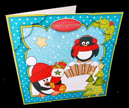 8x8 Xmas Pip Penguin's Stocking Scalloped Corner Topper by Diane  Hitchcox