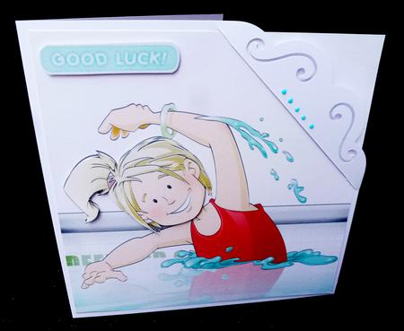 Swimmer Girl Red Costume 8x8 Quick Card by Diane  Hitchcox
